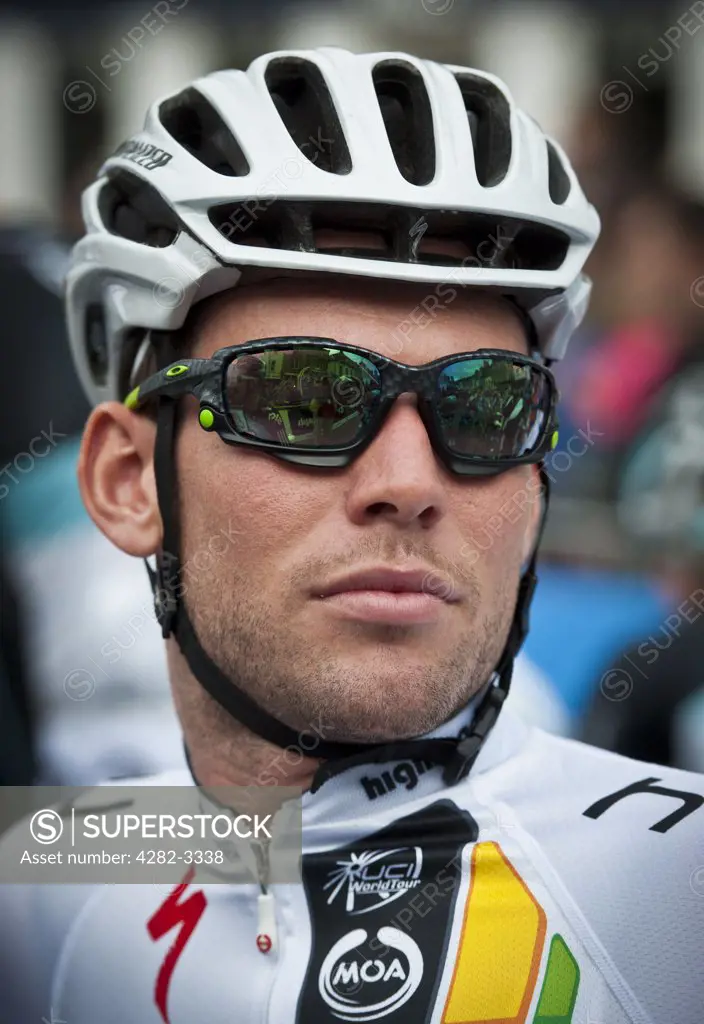 Scotland, Scottish Borders, Peebles. Mark Cavendish of Team HTC Highroad before the start of stage one of the 2011 Tour of Britain.