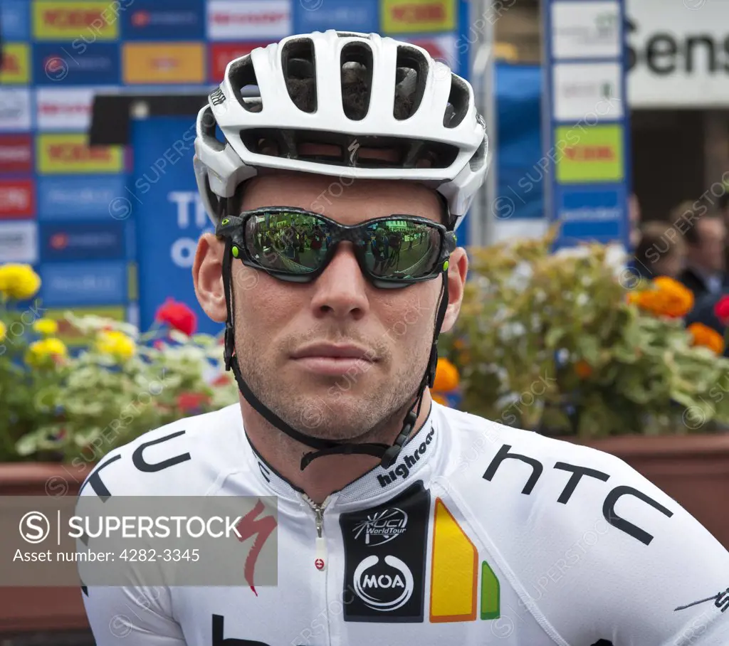 Scotland, Scottish Borders, Peebles. Mark Cavendish of Team HTC Highroad before the start of stage one of the 2011 Tour of Britain.
