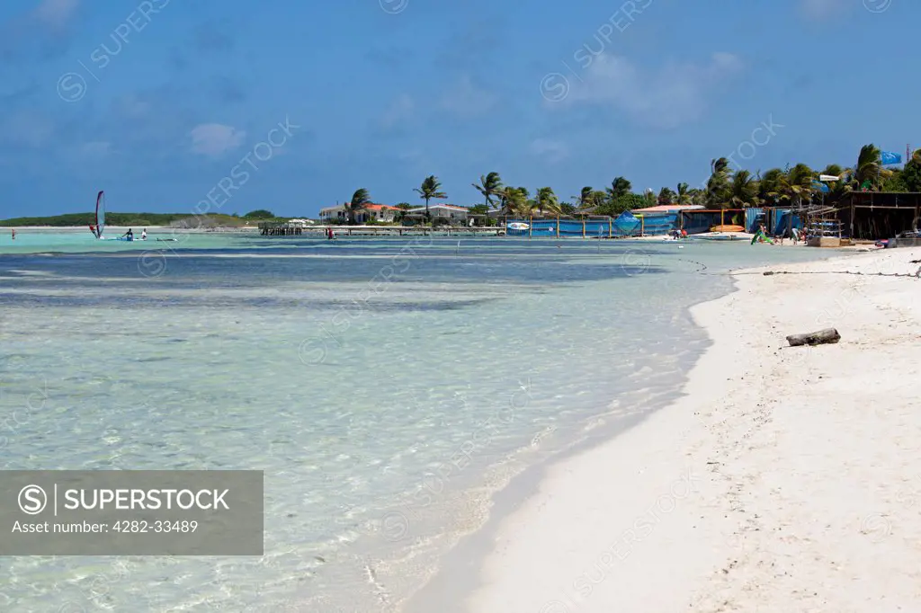 Bonaire, East Coast, Lac Bay. The beach at Lac Bay is a well known windsurfing location.