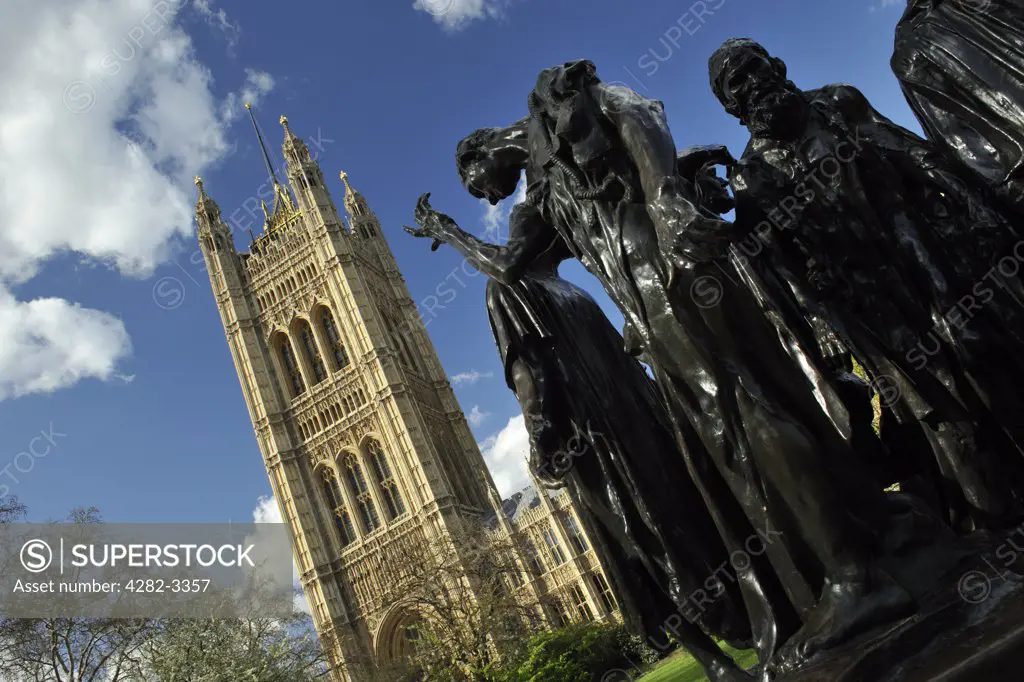 England, London, Westminster. The Burghers of Calais sculpture by Rodin in The Victoria Tower Gardens.