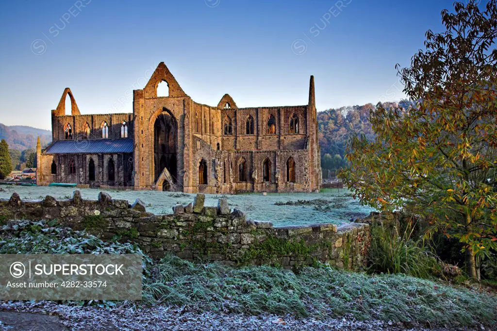Wales, Monmouthshire, Tintern. A view of Tintern Abbey.