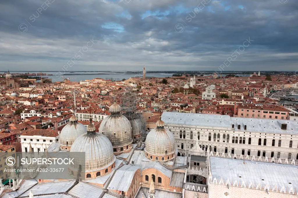 Italy, Venetto, Venice. View of venice from the top of the Campanile in St Marks Square.