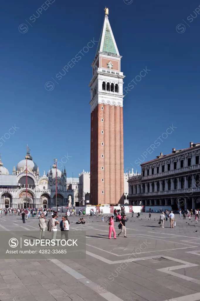 Italy, Venetto, Venice. The Campanile in St Marks Square.