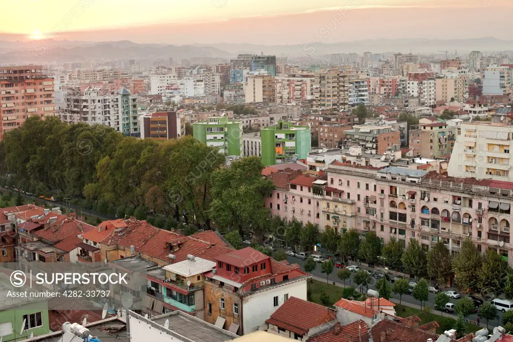 Albania, Tirana County, Tirana. View across the city of Tirana.