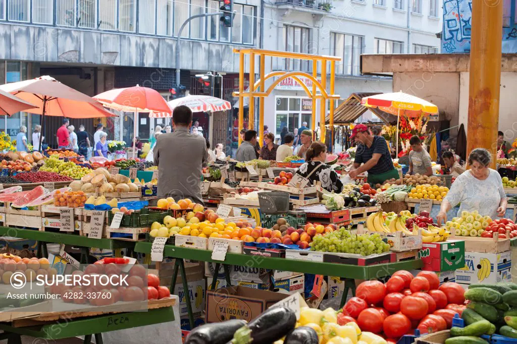 Bosnia and Herzegovina, Sarajevo Canton, Sarajevo. Fruit and vegetable market in Sarajevo.