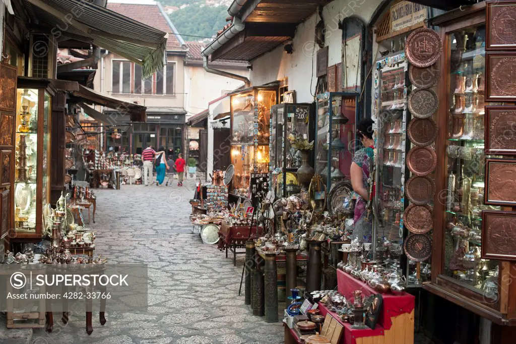 Bosnia and Herzegovina, Sarajevo Canton, Sarajevo. Stalls and shops in the side streets of the Bascarsija bazaar in Sarajevo.