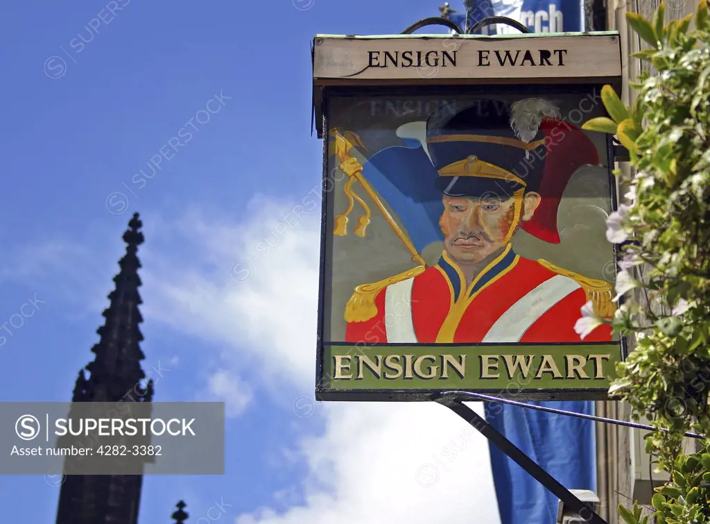 Scotland, Edinburgh, Edinburgh. Detail of an Edinburgh pub sign.