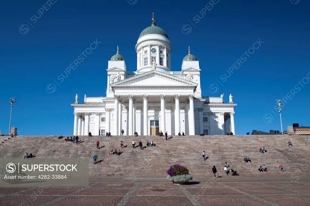 Finland, Uusimaa, Helsinki. Looking up at Helsinki cathedral in the capital of Finland.