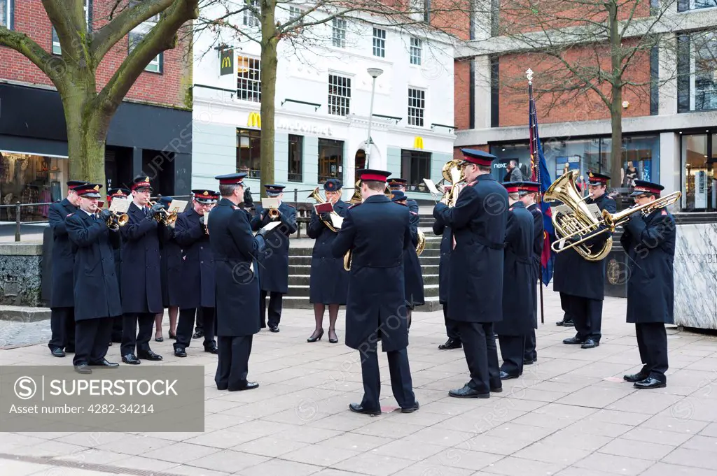 England, Norfolk, Norwich. Salvation Army brass band performs in Norwich.