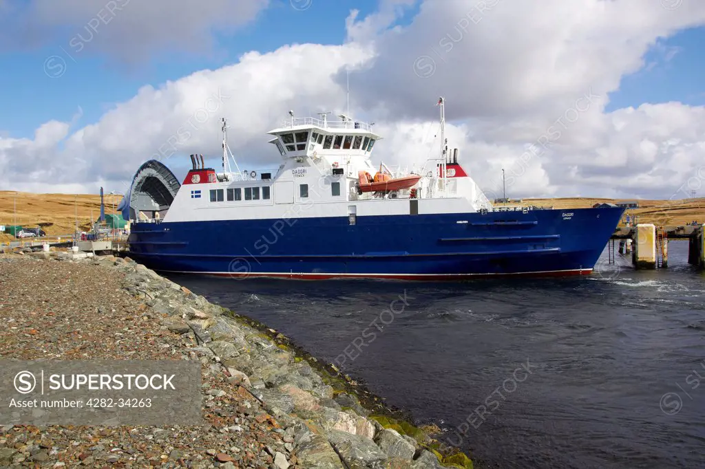 Scotland, Shetland Islands, Toft. Inter island ro ro car ferry.