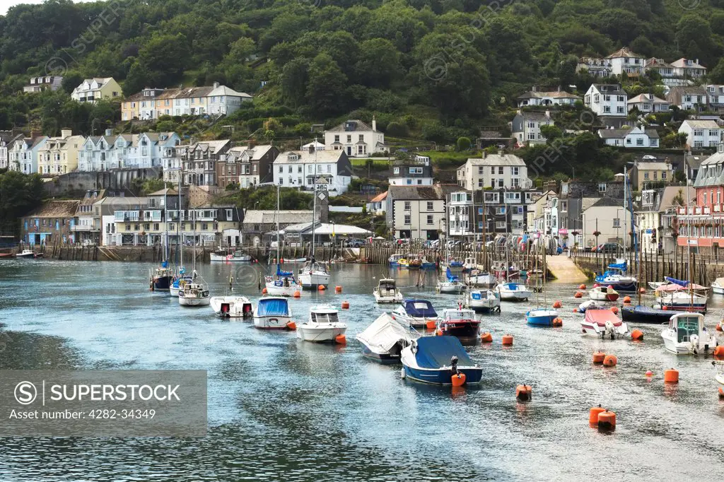 England, Cornwall, Looe. Boats moored in the harbour at Looe in Cornwall.