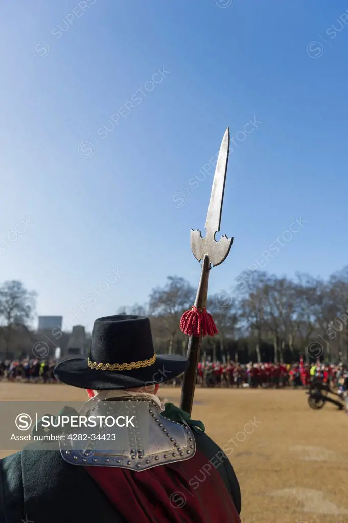 England, London, Horse Guards Parade. English Civil War enthusiasts attend a service to commemorate the execution of King Charles I.