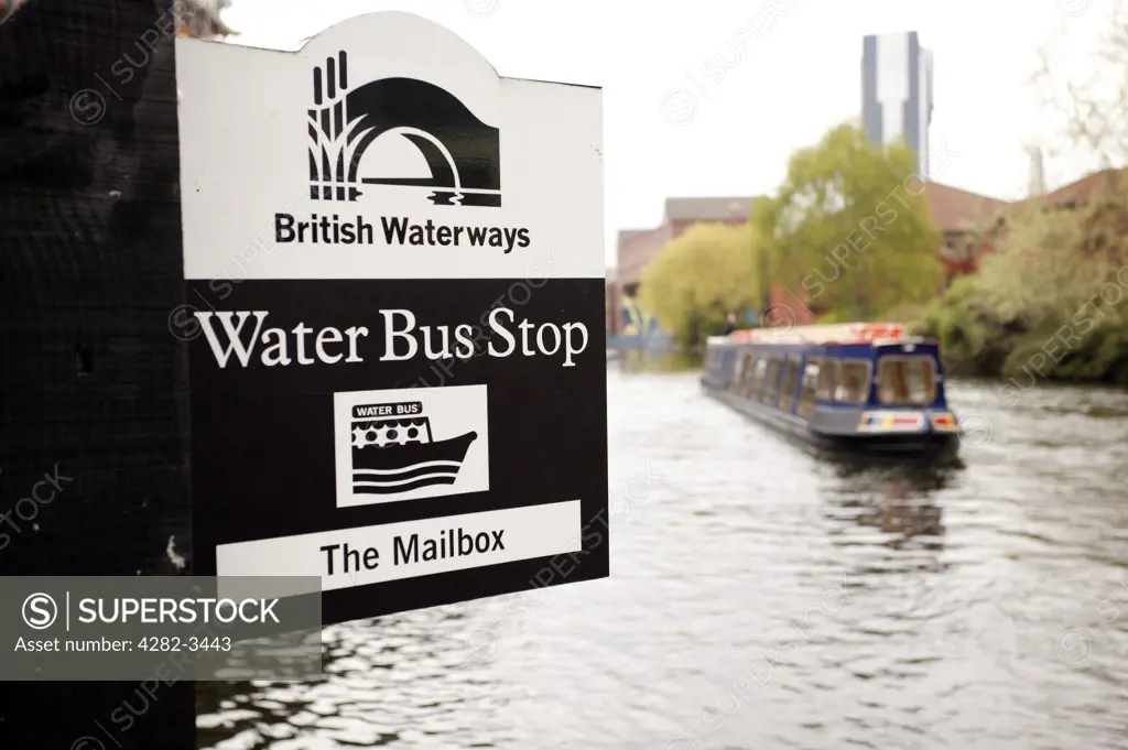 England, West Midlands, Birmingham. Water bus stop.