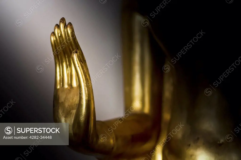 Thailand, Central Thailand, Wat Pho. The hand of a Buddha at Wat Pho in Bangkok.