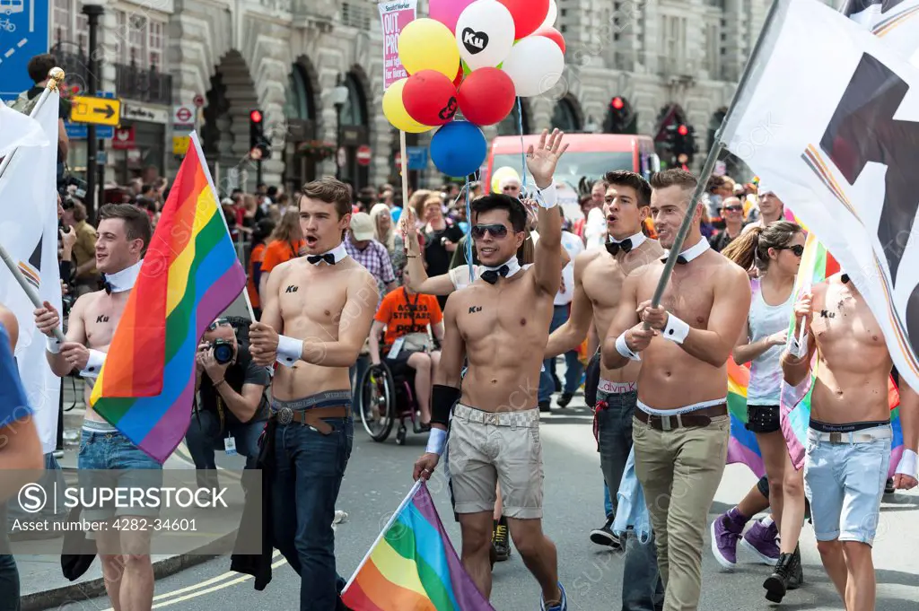 England, London, Regent Street. Participants in the London Pride parade.