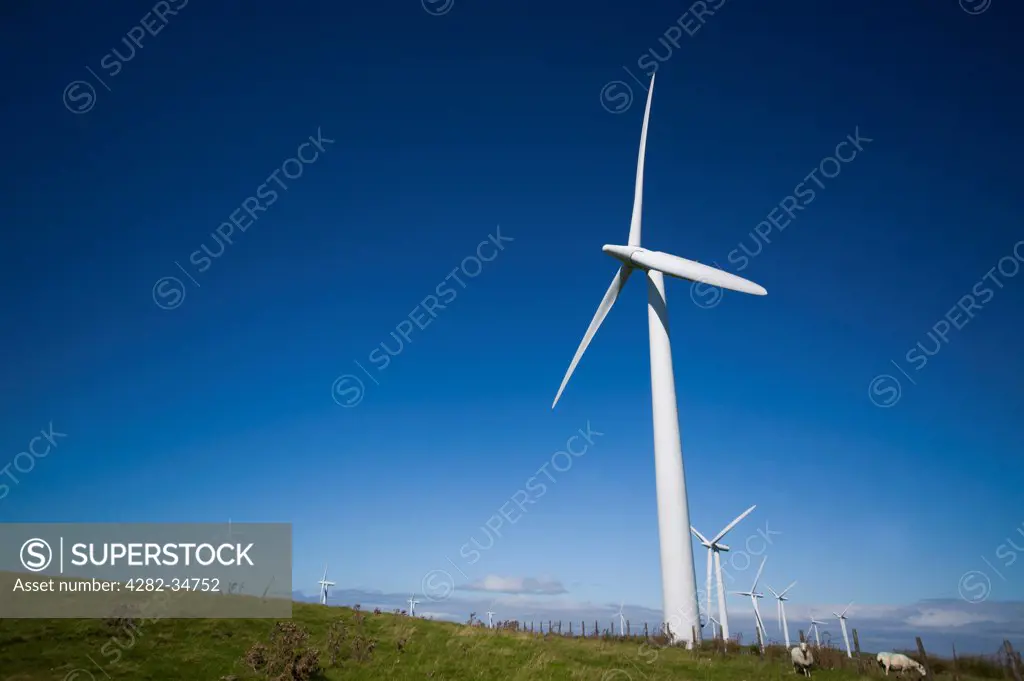 Wales, Gwynedd, Ty-Draw. A view of a wind turbine.