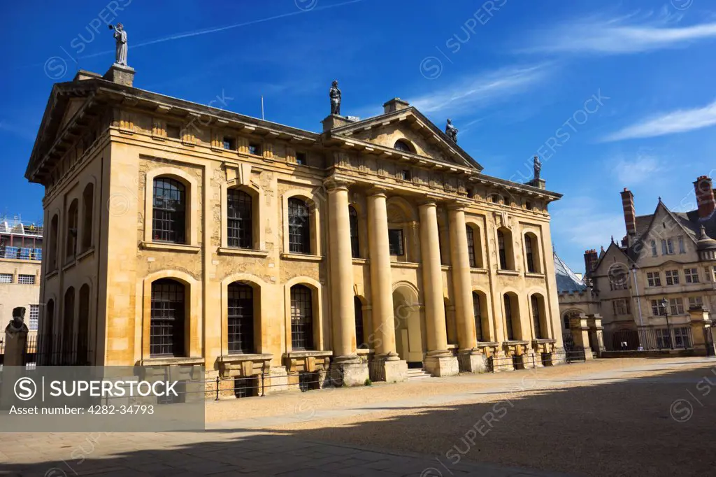 England, Oxfordshire, Oxford. The Clarendon Building and Hertford College on a fine spring day in Oxford.