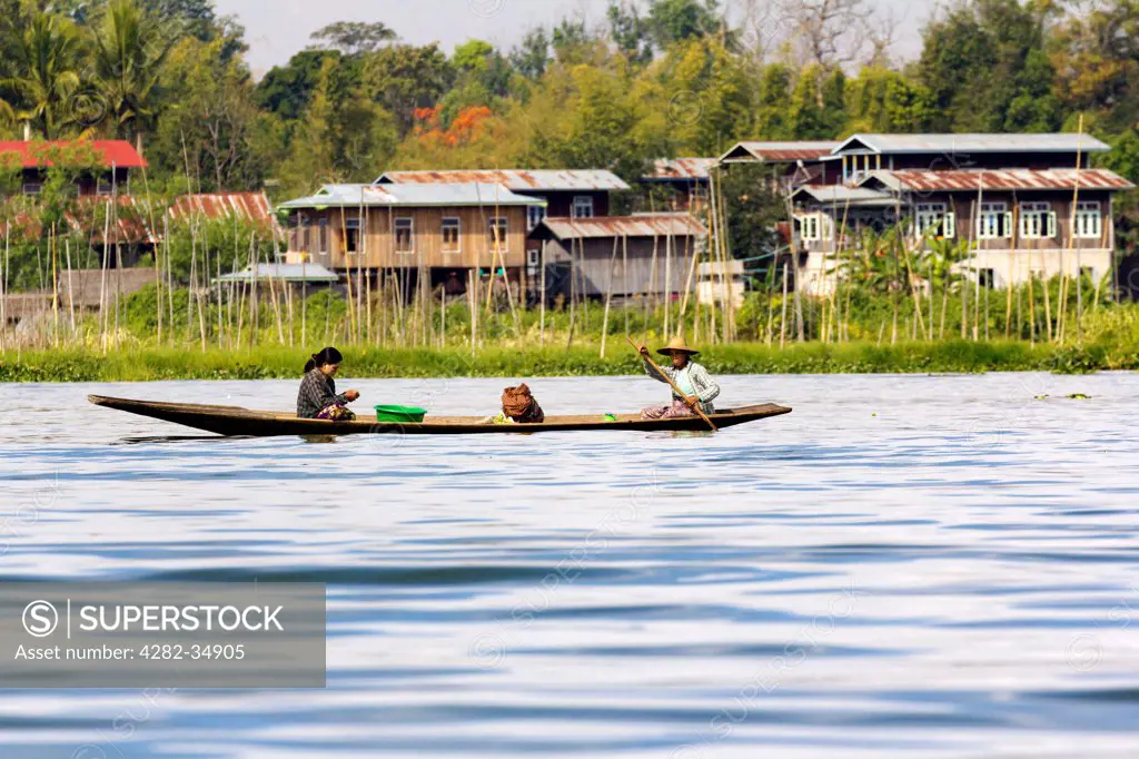 Myanmar, Shan, Lake Inle. Everyday transport on Lake Inle in Myanmar.