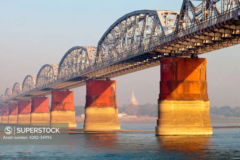 Myanmar, Mandalay, Mingun. Bridge across the Irrawaddy River near to Mandalay in Myanmar.