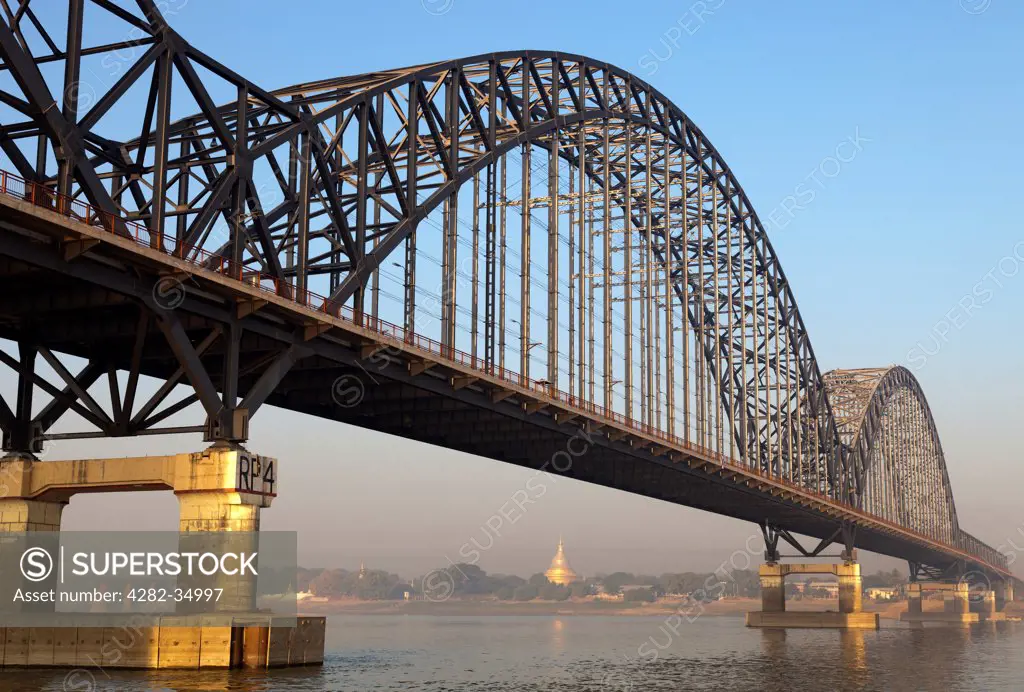 Myanmar, Mandalay, Mingun. Bridge across the Irrawaddy River near to Mandalay in Myanmar.