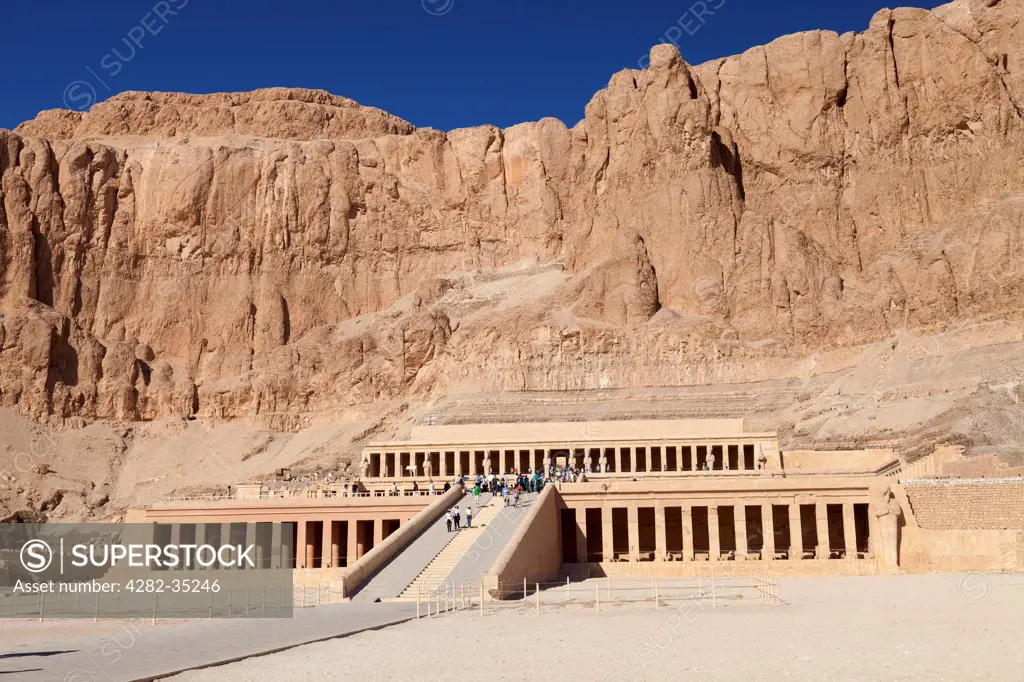 Egypt, New Valley, Hatshepsut Temple. A view of Hatshepsut Temple in the Valley of the Kings.
