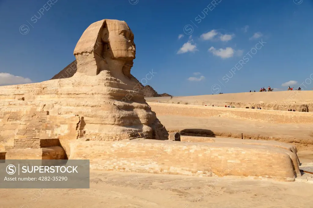 Egypt, Giza, Pyramids of Giza. A view of the The Great Sphinx in Giza.