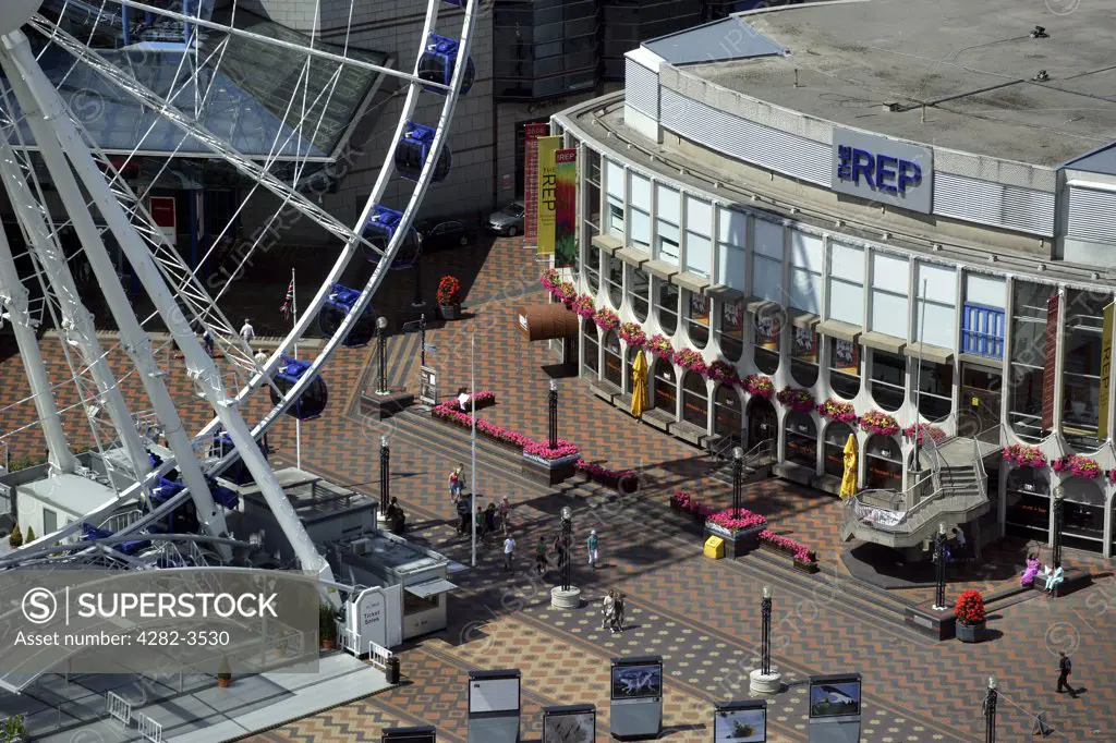 England, West Midlands, Birmingham. Centenary Square in Birmingham, England. Showing the Birmingham Wheel and REP Theatre. Centenary Square was named in celebration of the centenary of Birmingham achieving city status in 1889.