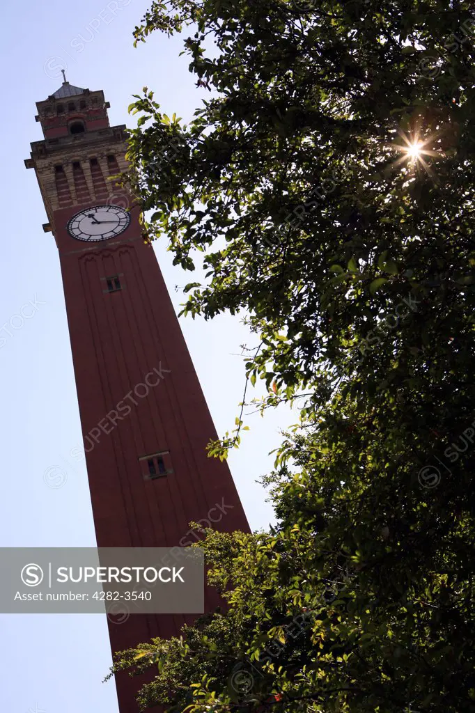 England, West Midlands, Birmingham. The University of Birmingham Clock Tower, which can be seen for miles across the city of Birmingham. Birmingham University was founded in 1900.