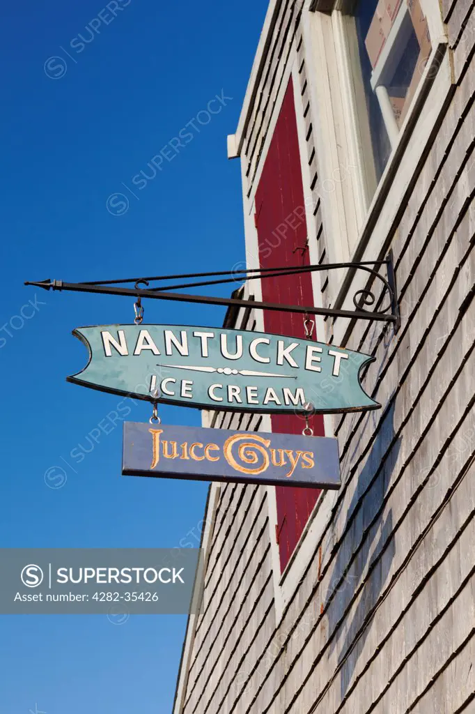 USA, Massachusetts, Nantucket. Ice Cream Parlour sign on Nantucket Island.