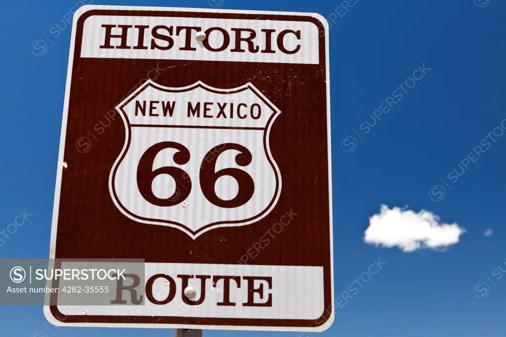 USA, New Mexico, Grants. Classic Route 66 sign near Grants in New Mexico.