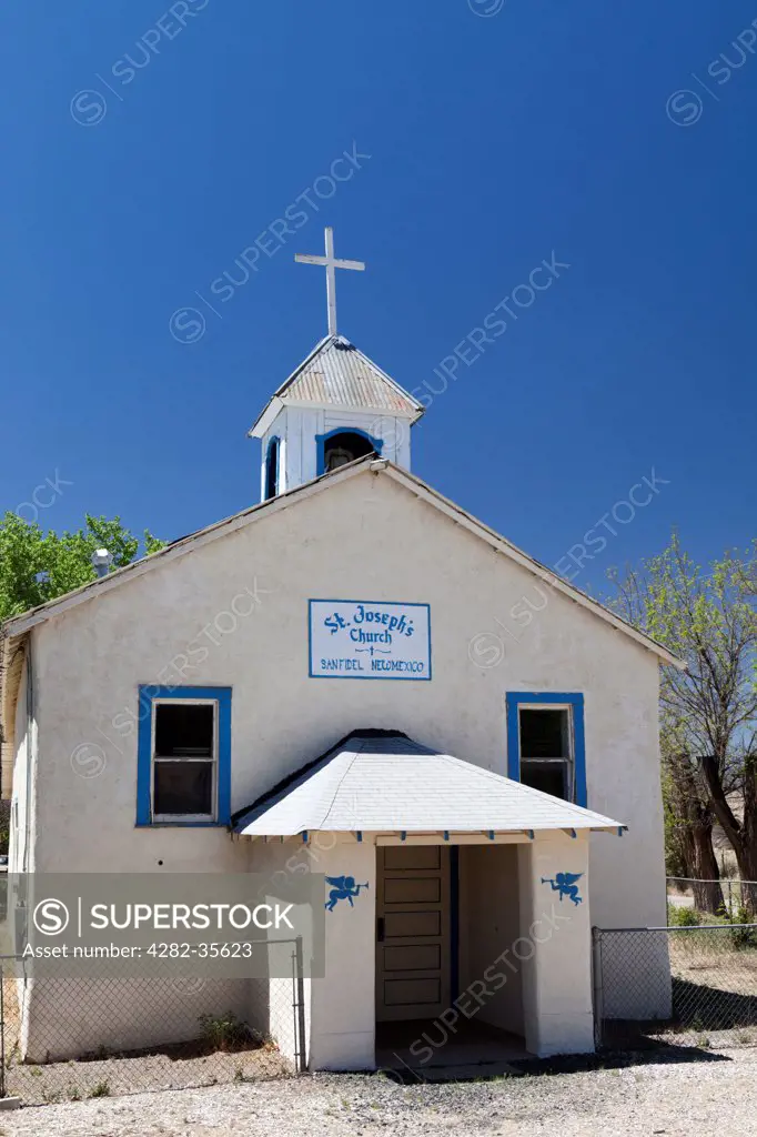 USA, New Mexico, San Fidel. Old St Josephs church on Route 66.