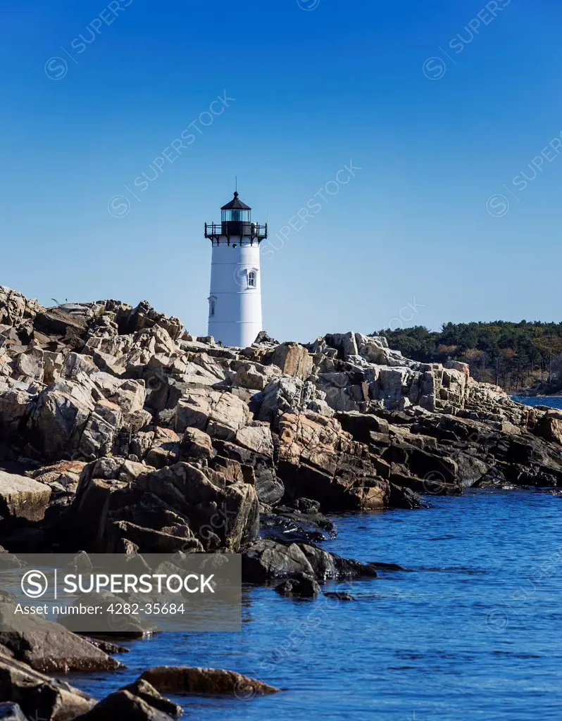 USA, New Hampshire, Portsmouth. A view towards the Portsmouth harbour lighthouse.