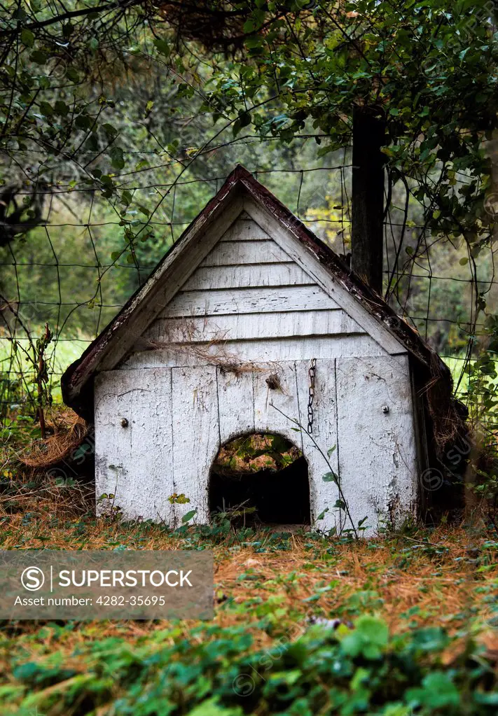 USA, Pennsylvania, Chadds Ford. An old dog kennel in Chadds Ford.