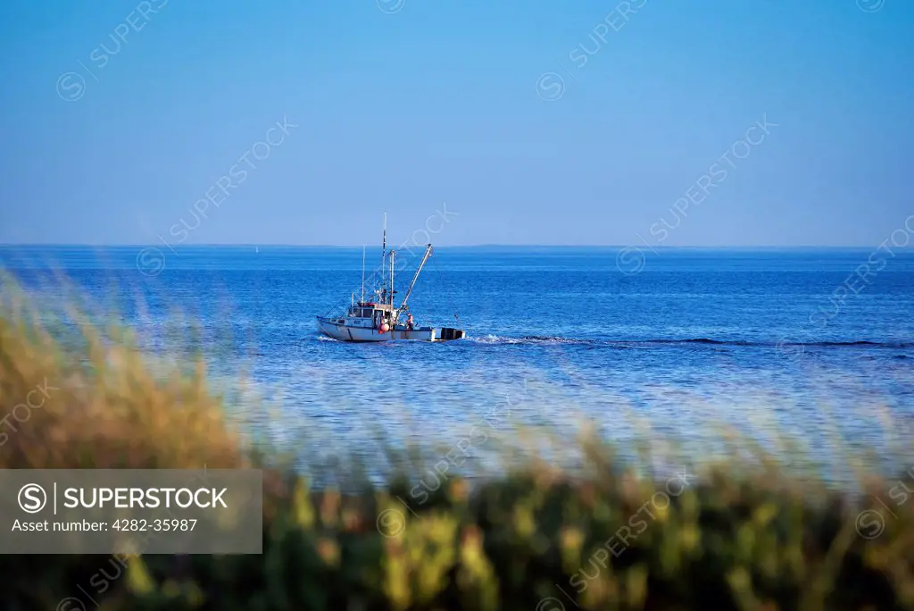 USA, Massachusetts, Cape Cod. A commercial fishing boat working the waters around Provincetown.