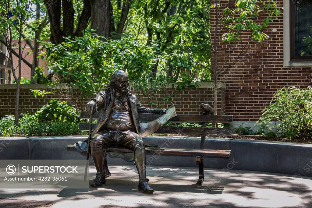 USA, Pennsylvania, Philadelphia. Ben Franklin statue on the University of Pennsylvania campus.