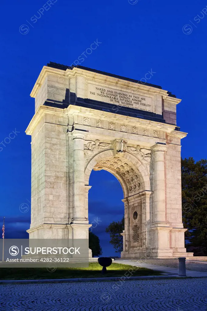 USA, Pennsylvania, Valley Forge. The National Memorial Arch in Valley Forge National Historical Park.