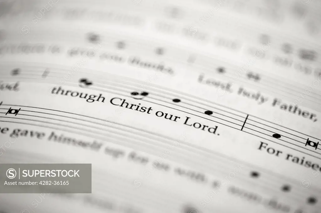 USA, Pennsylvania, Paoli. Detail of a Christian hymnal.