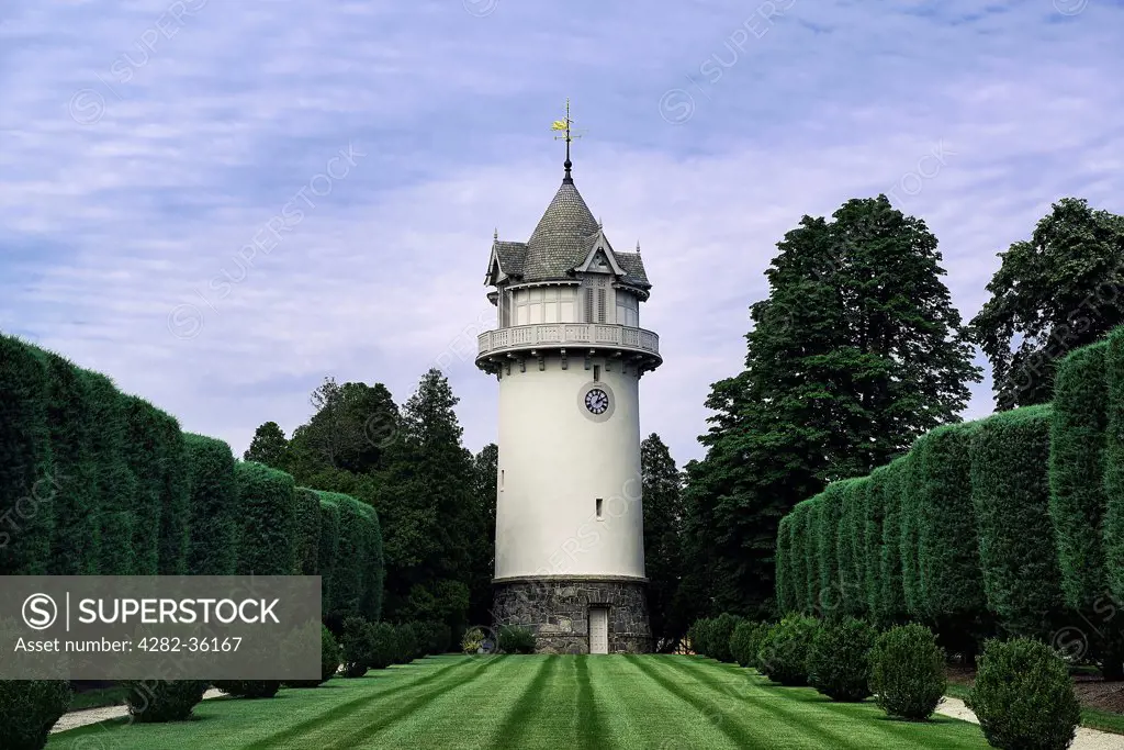 USA, Delaware, Wilmington. The water tower at Nemours Mansion and Gardens in Wilmington.