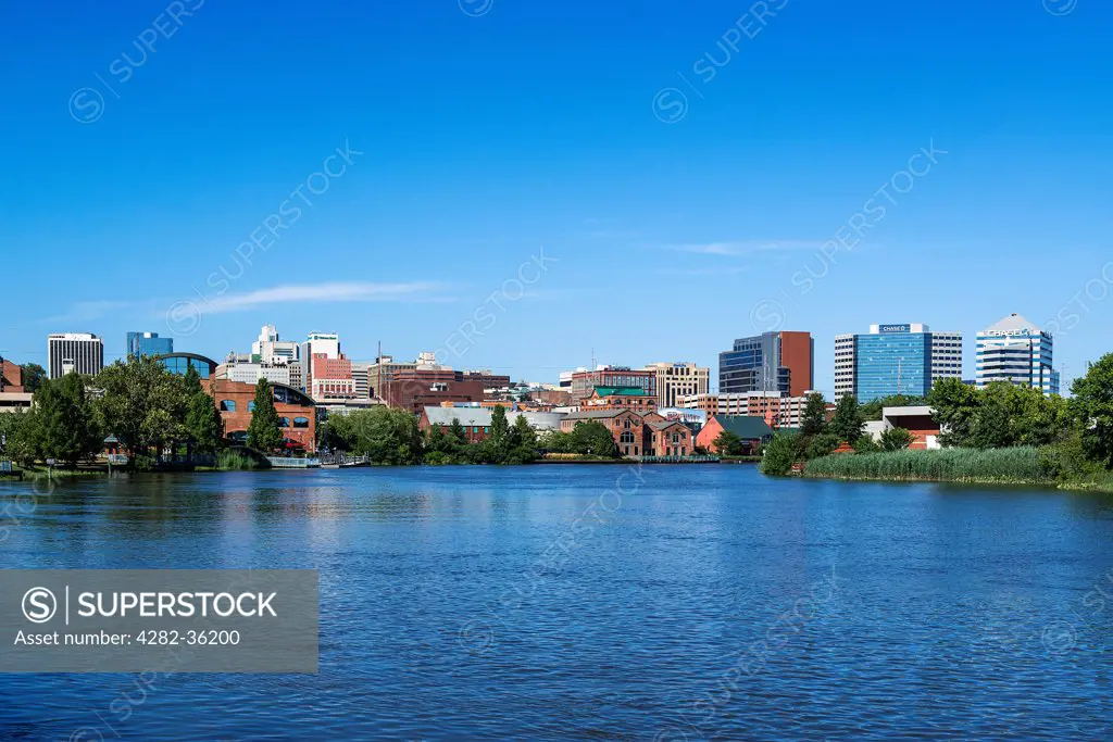 USA, Delaware, Wilmington. A view of the Wilmington skyline and river.