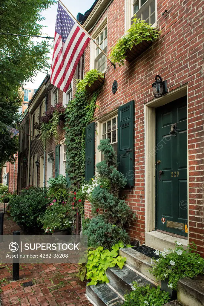 USA, Pennsylvania, Philadelphia. A townhouse on Jessup Street in the Old City of Philadelphia in Pennsylvania.
