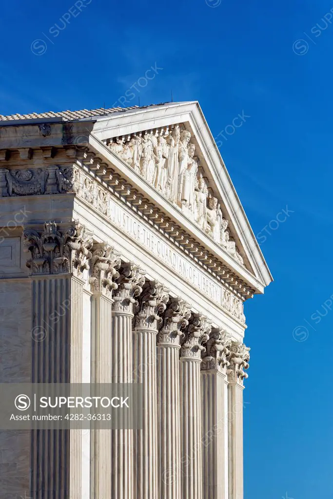 USA, District of Columbia, Washington DC. The eastern facade of the Supreme Court Building in Washington DC.