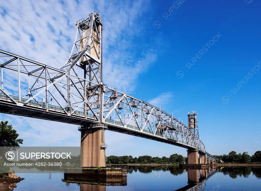 USA, New Jersey, Burlington. The Burlington Bristol Bridge is a truss bridge with a lift span crossing the Delaware River from Burlington.