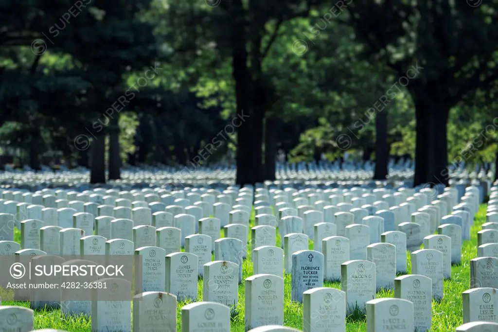 USA, New Jersey, Beverly. Rows of gravestones in Beverly National Cemetery.