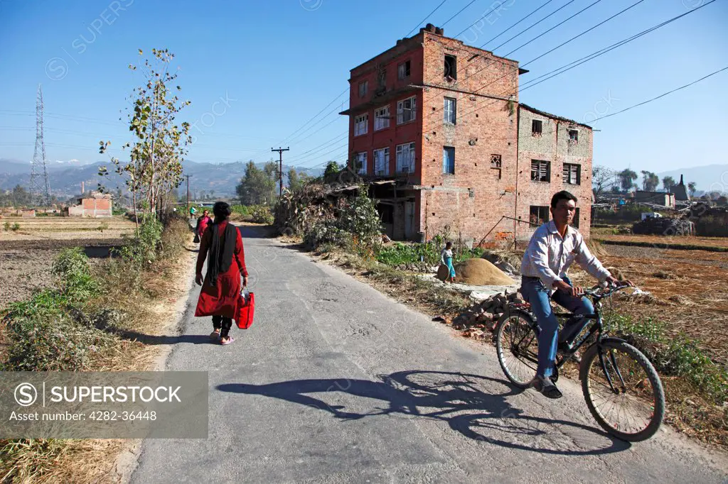 Nepal, Kathmandu, Bhaktapur. The road to Changu Narayan from Bhaktapur.