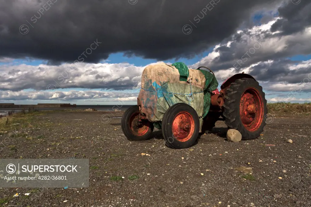England, Northumberland, Skinningrove. Fisherman's tractor at Skinningrove near Redcar.