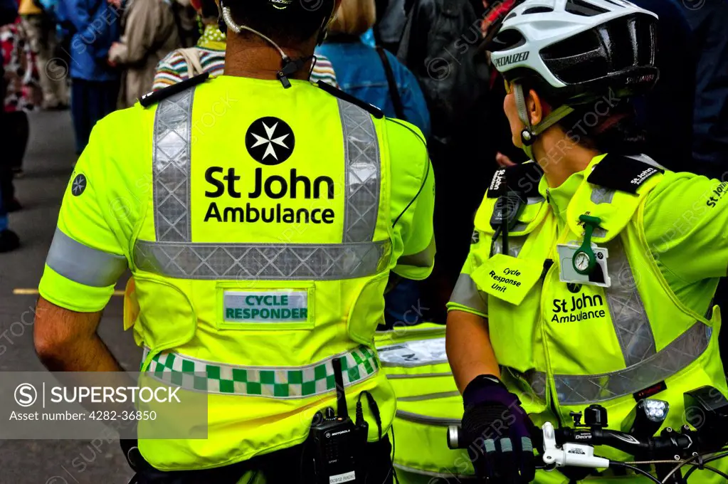 England, North Yorkshire, York. St John Ambulance cycle responders.