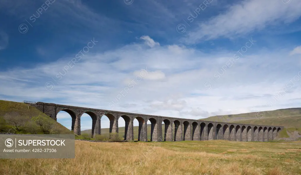 England, North Yorkshire, Ribblehead Viaduct. A view across Ribblehead Viaduct in the Yorkshire Dales.