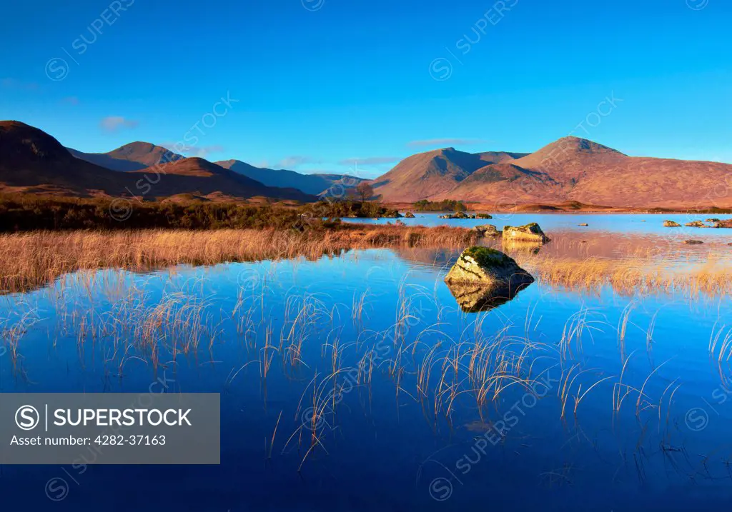Scotland, Highland, Loch Nah Achlaise. An early morning view across Loch Nah Achlaise.