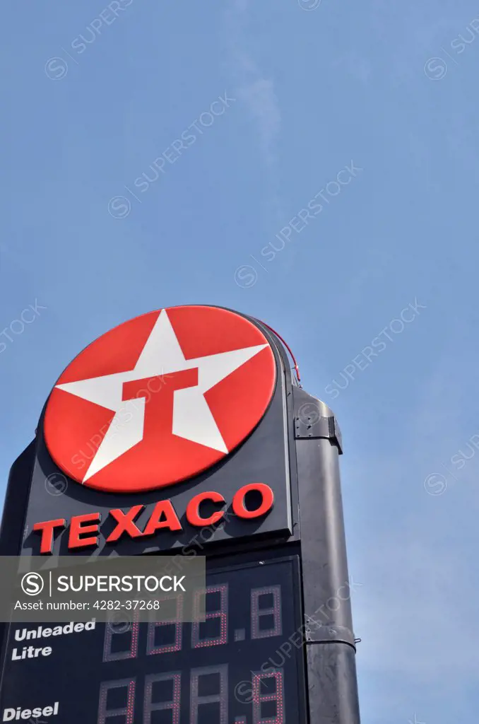 England, London, Islington. Texaco petrol station sign and logo.