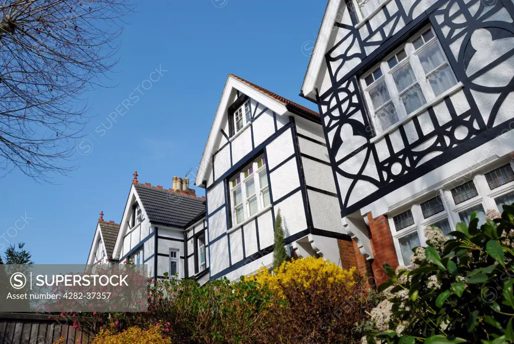 England, London, Muswell Hill. Mock Tudor houses in Muswell Hill Road.